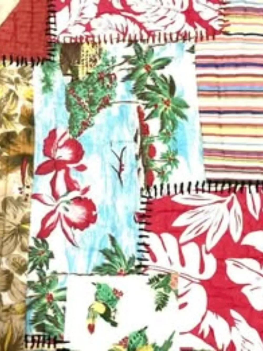 Pottery Barn Patchwork Hawaiian Luau Salsa Quilt Blanket TWIN 66x87 100% Cotton